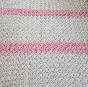 Handmade crochet,  brand new pink and white baby blanket